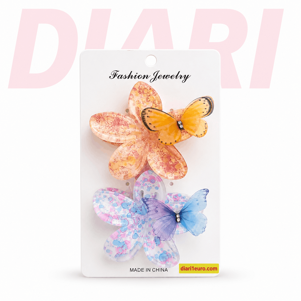 Kapëse Flokësh me Dizajn Fluture dhe Lule 2 Copë – Fashion Jewelry