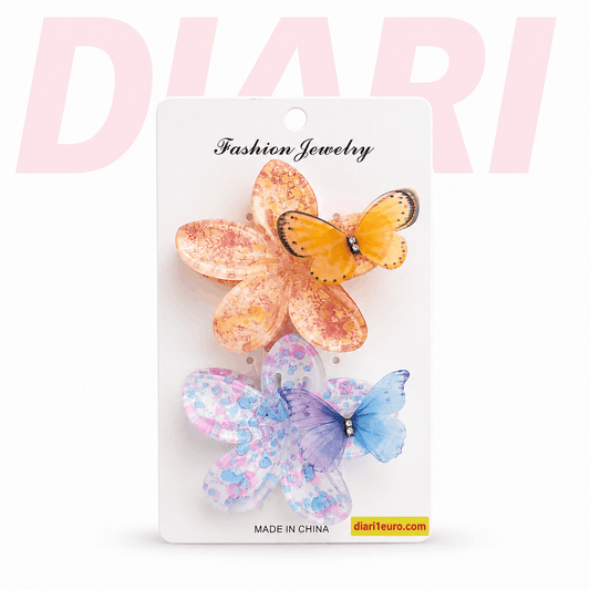 Kapëse Flokësh me Dizajn Fluture dhe Lule 2 Copë – Fashion Jewelry